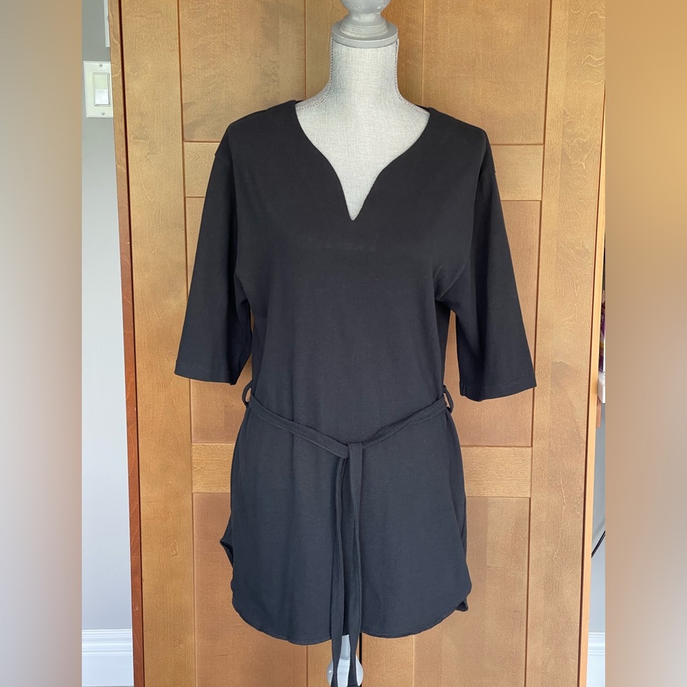 CIAOPANIC Japan Black Cotton Tunic Top with Belt, One Size